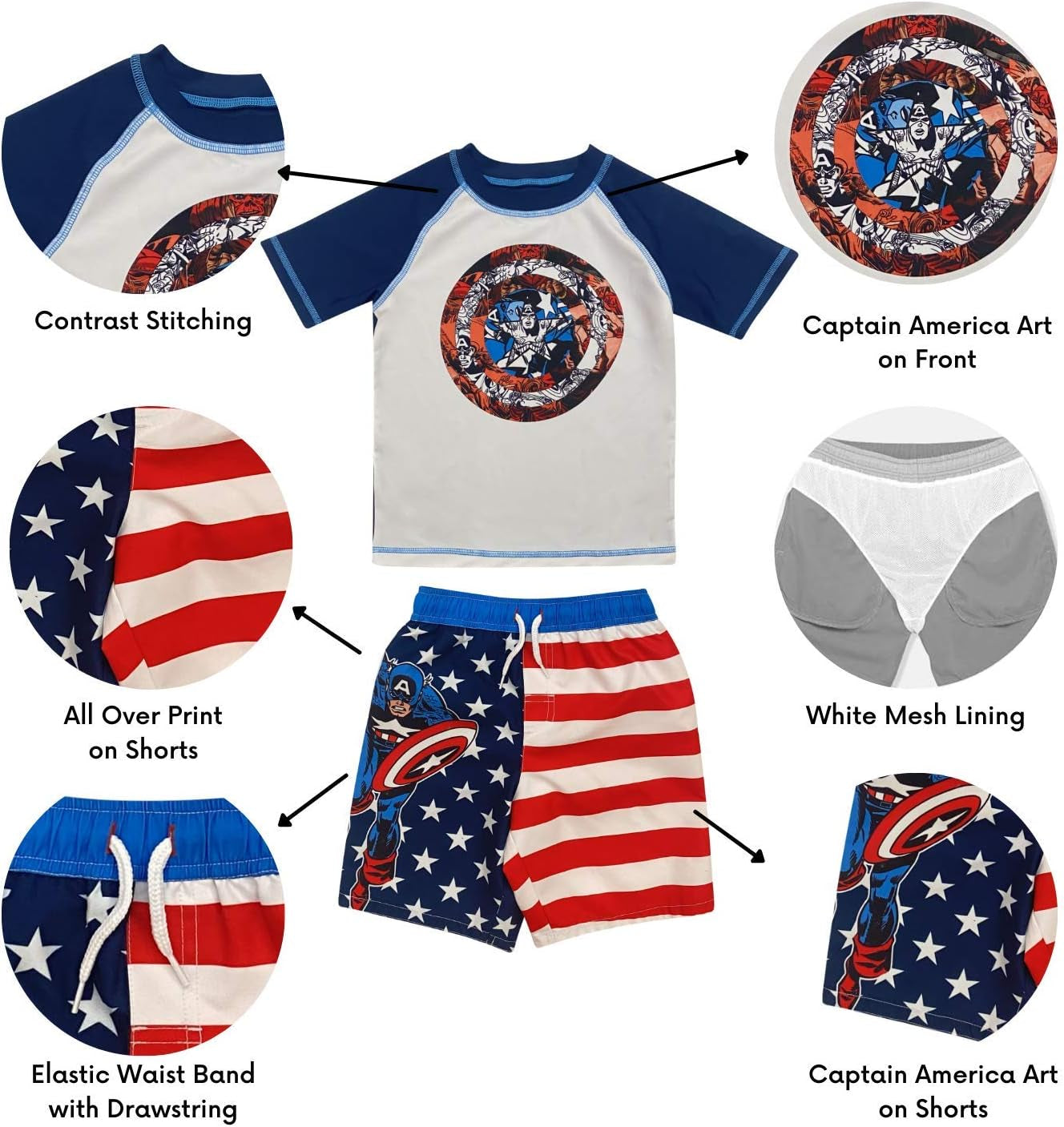 Boys 2 Piece Rash Guard & Swim Trunks Set