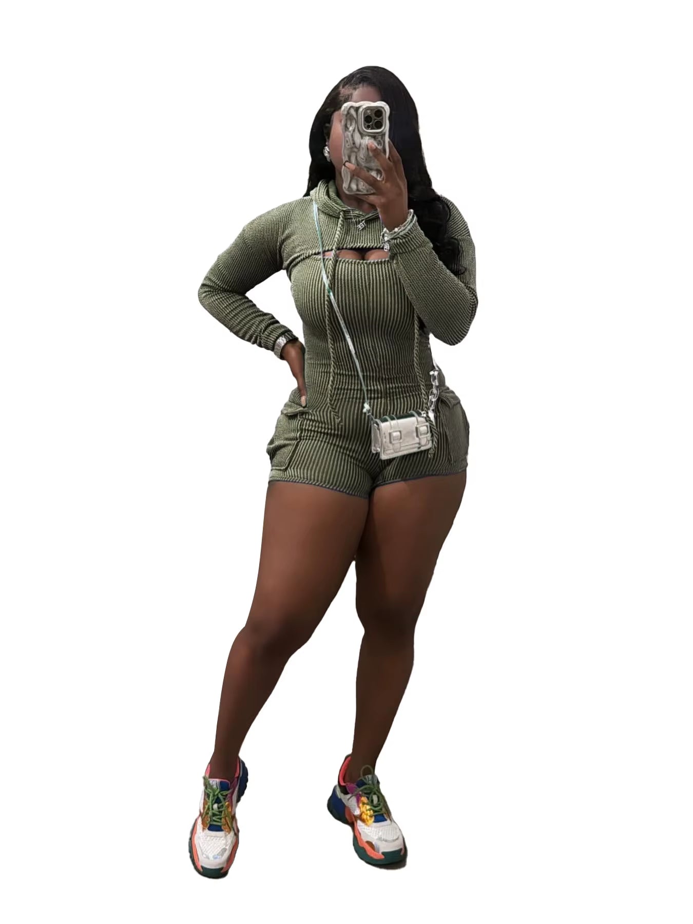  Long Sleeve Hooded Top Bodysuit Two Piece Set