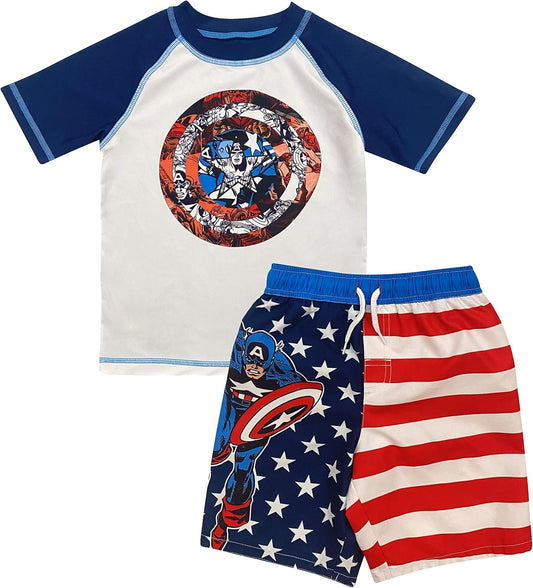 Boys 2 Piece Rash Guard & Swim Trunks Set