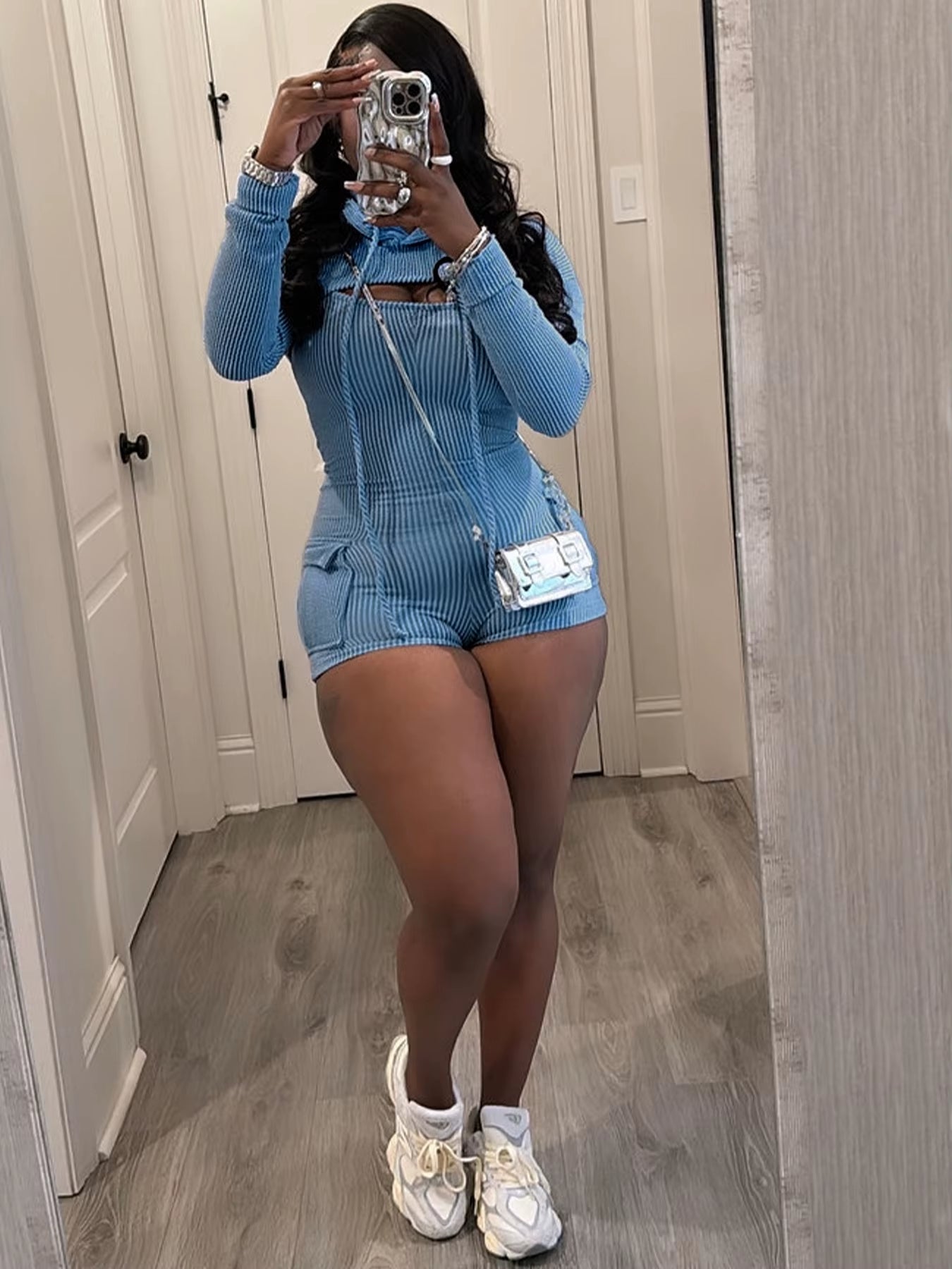  Long Sleeve Hooded Top Bodysuit Two Piece Set