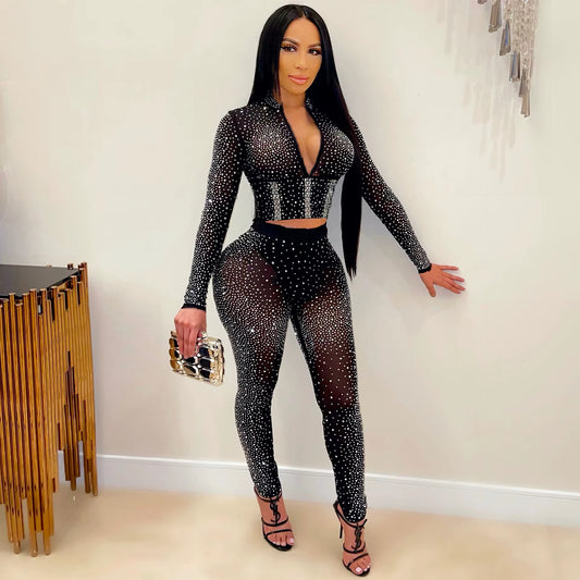 Sexy Rhinestone Two Piece Set
