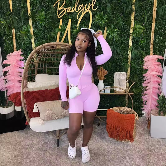 Zipper Top Butt-Lifting 2 Piece Set
